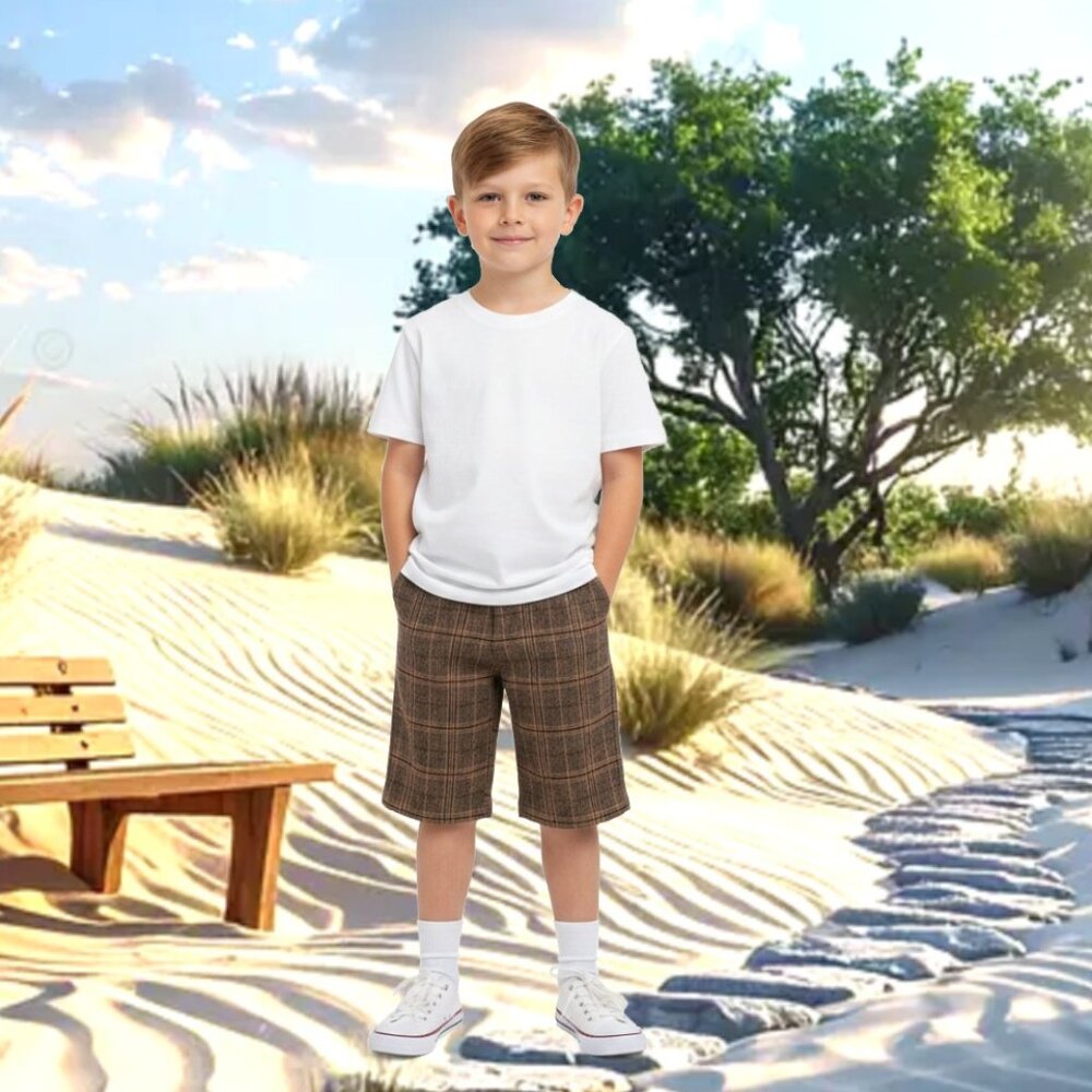 BLUMINT Plaid Brown Cream Wool Blend Shorts Size Boys 6Y NEW w Tag
